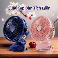 ( Hàng Loại 1) Quạt Kẹp Bàn Tích Điện Mini Tích Hợp Đèn Ngủ Tiện Lợi , Có 5 Chế Độ Gió , Có Thể Xoay