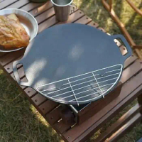 Outdoor Camping Grill Pan Stainless Steel Camping Picnic Barbecue Frying Pan Grill Pan Table Grill Indoor inside Grill Portable
