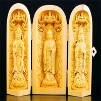 Elaborada Colección China Vintage, Tallado De Boj, Fino De Amuleto Estatua De Buda, Caja Favorable.