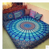 印度孔雀藍曼陀羅掛毯防灰壁毯波西米亞藝術租房裝飾掛布桌布窗簾