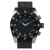 ELECTRIC DW01系列-經典潛水三眼計時腕錶-黑面x黑帆布帶/44.5mm