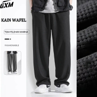 celana joger polos pria Kain wafel sweatpants pria panjang celana training pria celana longgar pria 