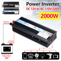 2000W Car Inverter DC 12V To AC 110V/220V Black Power Inverter Modified Sine Wave USB Car Voltage Converter With Fan