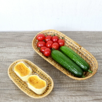 日式家用藤編面包收納筐竹編鏤空小吃盤餐具收納籃水果點心薯條籃