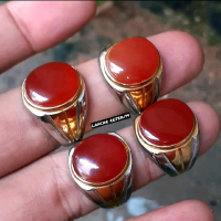 cincin batu akik NATURAL Yaman ahmer batu akik yemen ring titanium anti luntur