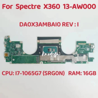 DA0X3AMBAI0 Mainboard For HP Spectre X360 13-AW000 Laptop Motherboard CPU: I7-1065G7 SRG0N RAM: 16GB DDR4 L77411-601 L77411-001