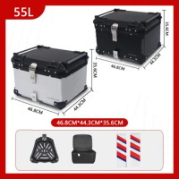 55L Motorcycle Tail Box Helmet Box Universal Aluminium Top Box Tail Rear Luggage Tool Cases Luggage Trunk Large Capacity