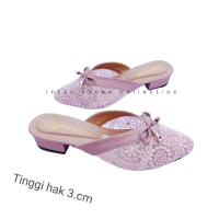 Sandal Sepatu Bustong Brukat hak tahu Wanita 3cm  Sendal Pesta kondangan Pengantin Pernikahan Wanita