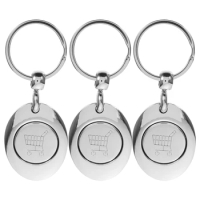 3pcs Metal Shopping Trolley Token Key Ring Portable Trolley Coin Holder Supermarket Cart Chip Keychain