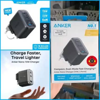 Adaptor Anker Nano 70W GaN A121A Portable Charger Fordable Fast Charging 3 ports Double-Gan Support