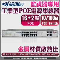 KingNet PoE網路交換機 16路 工業型POE 電源供應器 集線器 16+2路 網路交換器 PoE Switch