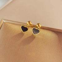 A145 Anting Titanium Wanita Liontin Love Black Glow Kece Lapis Emas 18 KGP