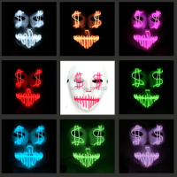 Payday Neon Luminous LED Mask Dollars EL Wire Mask Halloween Glowing Flashing Mask Drop Shipping