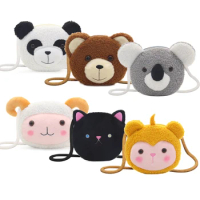 Cartoon Plush Crossbody Bag Cute Animal Bear Coin Wallet Boys and Girls Mini Shoulder Bag