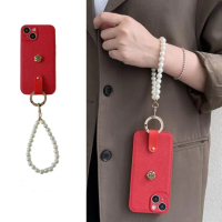 Untuk Apple iPhone 16 Pro Max Sarung Tali Pergelangan Panjang Apple Retro Merah Sarung Keras Tahan K