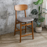 【BODEN】范恩復古風仿舊咖啡色皮革實木吧台椅/吧檯椅/高腳椅-淺胡桃色