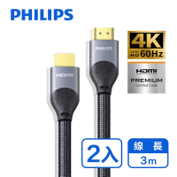 (2入組) PHILIPS 飛利浦 HDMI 2.0 公對公 3m鋁合金影音傳輸線 SWV7030/10-2