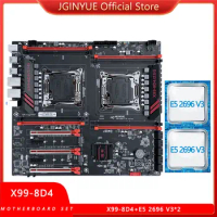 JGINYUE X99 Dual U Motherboard LGA 2011-3 Set Kit With Intel Xeon E5 2696 V3 CPU RAM DDR4 ECC Memory, X99-8D4