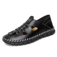 Casual Sandals for Men Retro Genuine Leather Beach Shoes Leisure Party Flats Classics Men's Sandal 2024 Summer Shoes