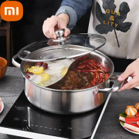 Xiaomi Stainless Steel Hot Pot With Cover Induction Cooker Hotpot Pan Chinese Fondue Soup Pot Home Cookware Cooking Pan