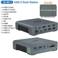 Docking Station USB C Triple Monitor 2 HDMI Displayport 4K 60Hz SD TF Card Slot RJ45 AC 65W Chagring for Lenovo HP Laptop