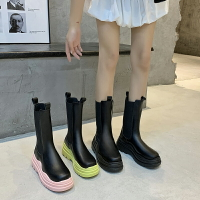 糖果色中筒靴女春秋薄款2021時尚切爾西靴ins韓版厚底松糕馬丁靴