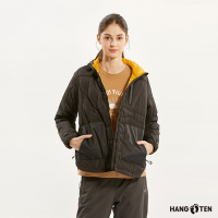 Hang Ten-女裝-恆溫多功能-石墨烯防輕潑水保暖絎縫連帽外套-黑