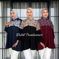 NAOMI Blouse Batik Bahan Katun Kombinasi Polosan Rayon Twill All Size Atasan Wanita Nyaman Lembut Sa