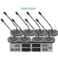 MiCWL Mute Button 8 Table Gooseneck Conference Microphone System 400 Channel Wireless Meeting Mic One Key Mute Function