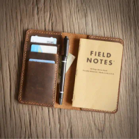Leather Journal Cover for Field Notes / Moleskine Cahier Pocket size 3.5" x 5.5" with pen holder Distressed Brown 308