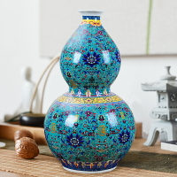 景德鎮琺瑯彩瓷器葫蘆花瓶擺件風水裝飾品落地大花瓶陶瓷器客廳