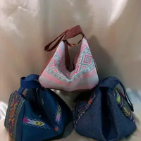Raki tenun Loom Tas Tangan/Knot bag/Tas serut jepang Tenun Denim