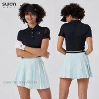 SG Summer Ladies Short-sleeve Golf Shirt Breathable Cooling Tops Girls High Waist Sports Skirts Women Pleated Green Skort Suits