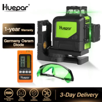 Huepar Self-leveling Professional Green Beam 360 Degree Cross Line Laser Level+Huepar Laser Receiver+Laser Enhancement Glasses