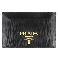 PRADA 金字黑色縱紋牛皮名片夾(3卡)