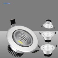 Silver Round Dimmable Recessed LED COB Downlight 3W/5W/7W/12W 15W Recessed LED Ceiling Spot Light 3000K 4000K 6000K AC90-265V