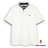 Hush Puppies 男裝 POLO衫 簡約格紋亨利領短袖POLO衫(白色 / 53101104)
