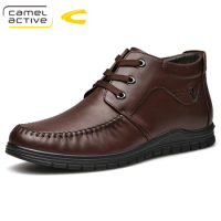 Camel Active New Men Leather Boots Winter Warm Men Motorcycle Boots 100% Genuine Leather Men Ankle Boots Male Waterproof Boots
