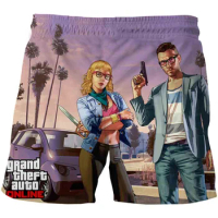 2022 Summer New Shorts GTA 5 Grand Theft Auto Game 3D Print Men Shorts Drawstring Pockets Short Pants High Quality Shorts