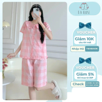 BA HOUSE Bộ Đồ Ngủ Mặc Nhà Nữ Chất Cotton Lụa Mango Đũi Kate Mẫu Chấm Bi Áo Cộc Tay Cổ Sen Quần Lửng
