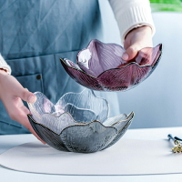 北歐錘紋金邊玻璃碗透明沙拉碗家用水果碗餐具創意ins網紅甜品碗