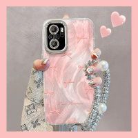 Case HP untuk Xiaomi Poco M5S, Motif Pita Merah Muda & Renda Berlubang Halus, Desain Kreatif Anti Ja
