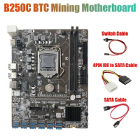 B250C Mining Motherboard With 4PIN IDE To SATA Cable+Switch Cable+SATA Cable 12 PCIE To USB3.0 GPU Slot LGA1151 For BTC