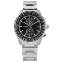 【CITIZEN 星辰】光動能 計時碼錶 日期 防水100米 日本製造 不鏽鋼手錶 黑色 41mm(CA7030-97E)