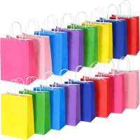 5PCS Colored Paper Bags Hand-held Kraft Bags Rectangular Gift Candy Colorful Shopping Bags Party Birthday Supplies,Christmas ,W