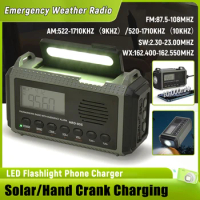 10000MAh Emergency Weather Radio Solar Hand Crank Radio AM FM NOAA Weather Radio USB Charging Emergency LED Flashlight Survival