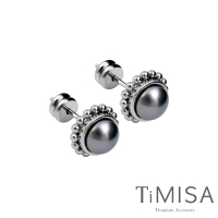 【TiMISA】珍心真意 純鈦耳環一對(黑珍珠)