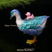 Goose Bejeweled Trinket Enamel Pewter Box Pewter Alloy Hinged Mallard Duck Goose Keepsake Box,
