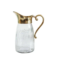Handmade Pure Copper Gold Brass with Glass Large Capacity Cold Water Pot Milk Pot Beverage Juice Pot glass water bottle kitchen