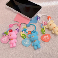 Japan Cute 3D Fashion Bear Hanging Phone Chain For iphone 14 13 MiNi X Girl Strap Anti-Lost Hanging Ring Round Jewelry Keychain